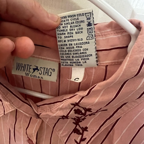 White stag button up shirt, Pink Striped Collard Shirt with embroidery, 22W/24W - Picture 8 of 9